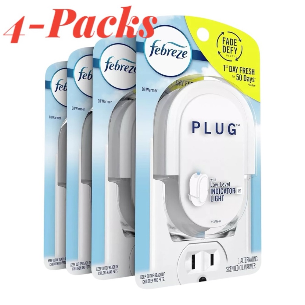 Febreze Plug In Air Freshener Fade Defy Plugs, Scented Oil Warmer, (Pack of 4)